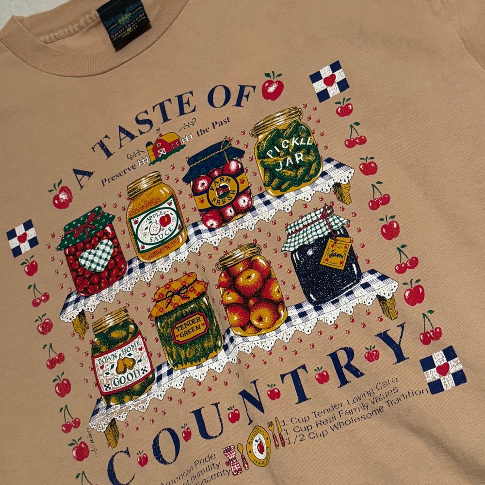 Vintage Robert Allan A Taste of Country T-Shirt XL Tan Single Stitch USA Made